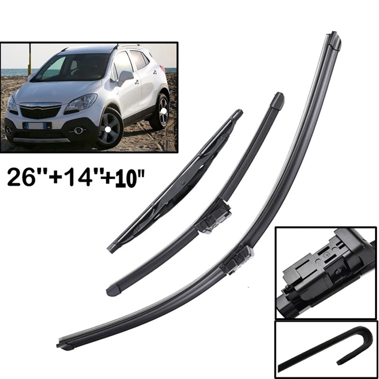 Limpiaparabrisas Coche Compatible Con Opel Para Mokka 2012 2013 2014 2015 2016 2017 Escobillas De Limpiaparabrisas Delanteras Y Traseras De 26", 14" Y 10"