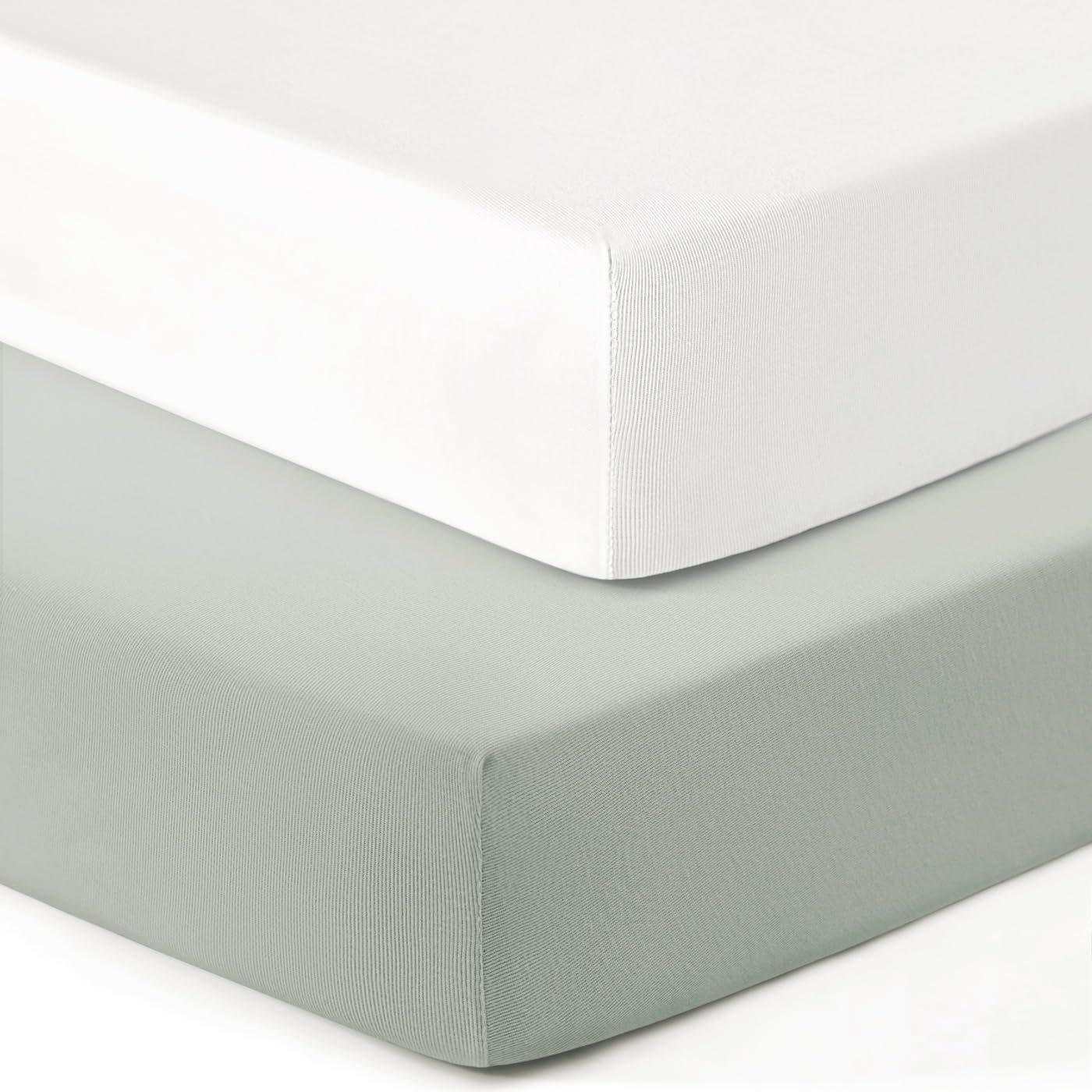 GRSSDER Jersey Crib Sheets for Boys and Girls, Stretchy Ultra Soft Crib Fitted Sheets Set 2 Pack, Universal Fit All Standard Crib Mattress Pads Safe and Snug, Natural White/Gray