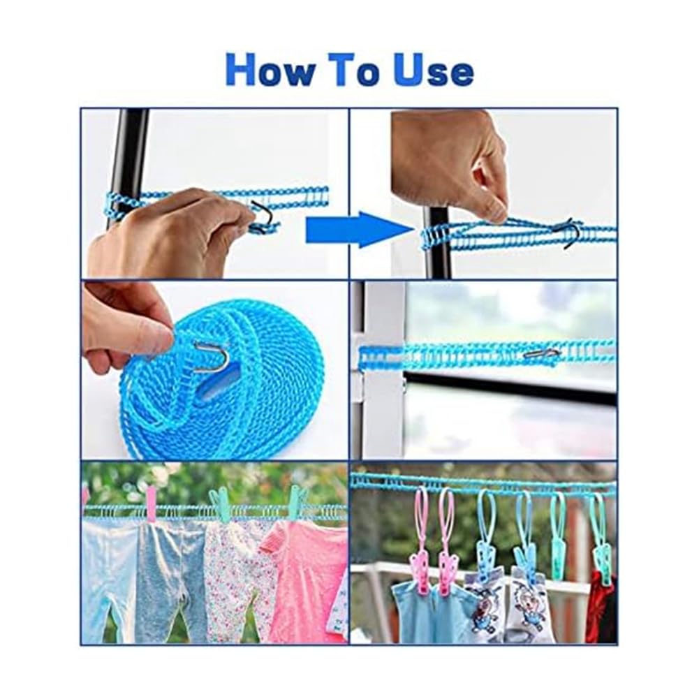 Stendibiancheria Da Viaggio Antivento Con Ganci (3 Pezzi, 8 Metri) – In Nylon, Per Interni/esterni E Campeggio | Multicolore, Leggero E Portatile - 2