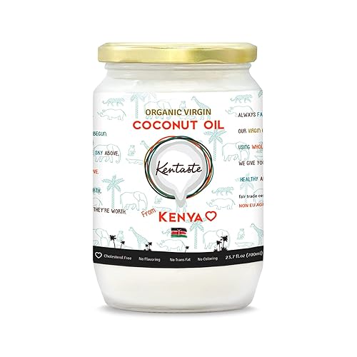 Kentaste Aceite de coco virgen orgánico sin refinar, prensado en frío puro comercio justo de Kenya, uso para cocinar y como aceite base para el
