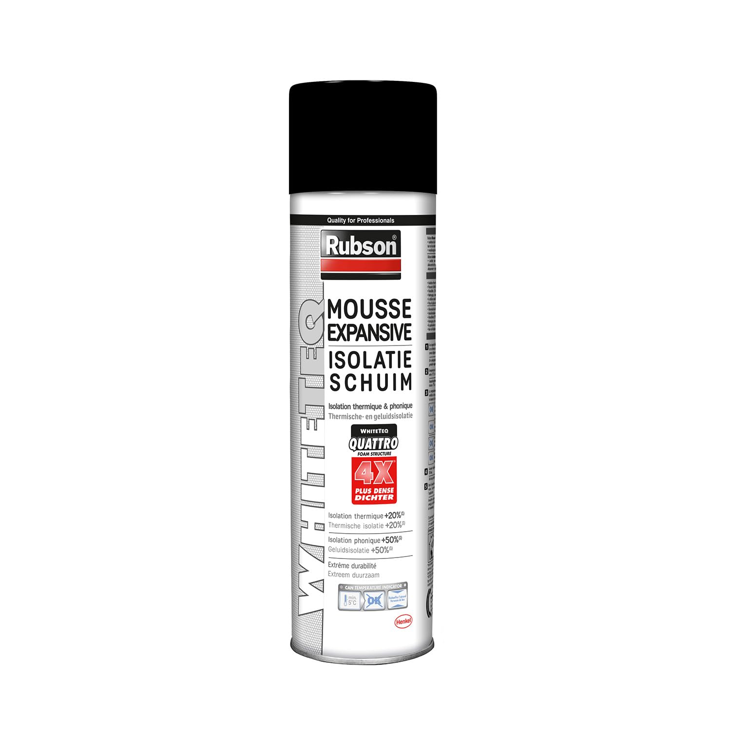 Rubson – Mousse Expansive White Teq (aérosol de 500 ml) – Mousse d'isolation thermique et phonique multi-​matériaux – Polyruréthane ultra blanche avec densité renforcée