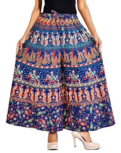 Women's Loose Fit Cotton Pants (ppalazzo3-blue_Blue_Free Size)