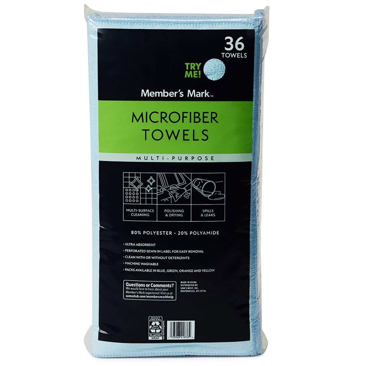 Condition photo showing New/Like New for member's mark microfiber towels, 16" x 16", 36 count - blue