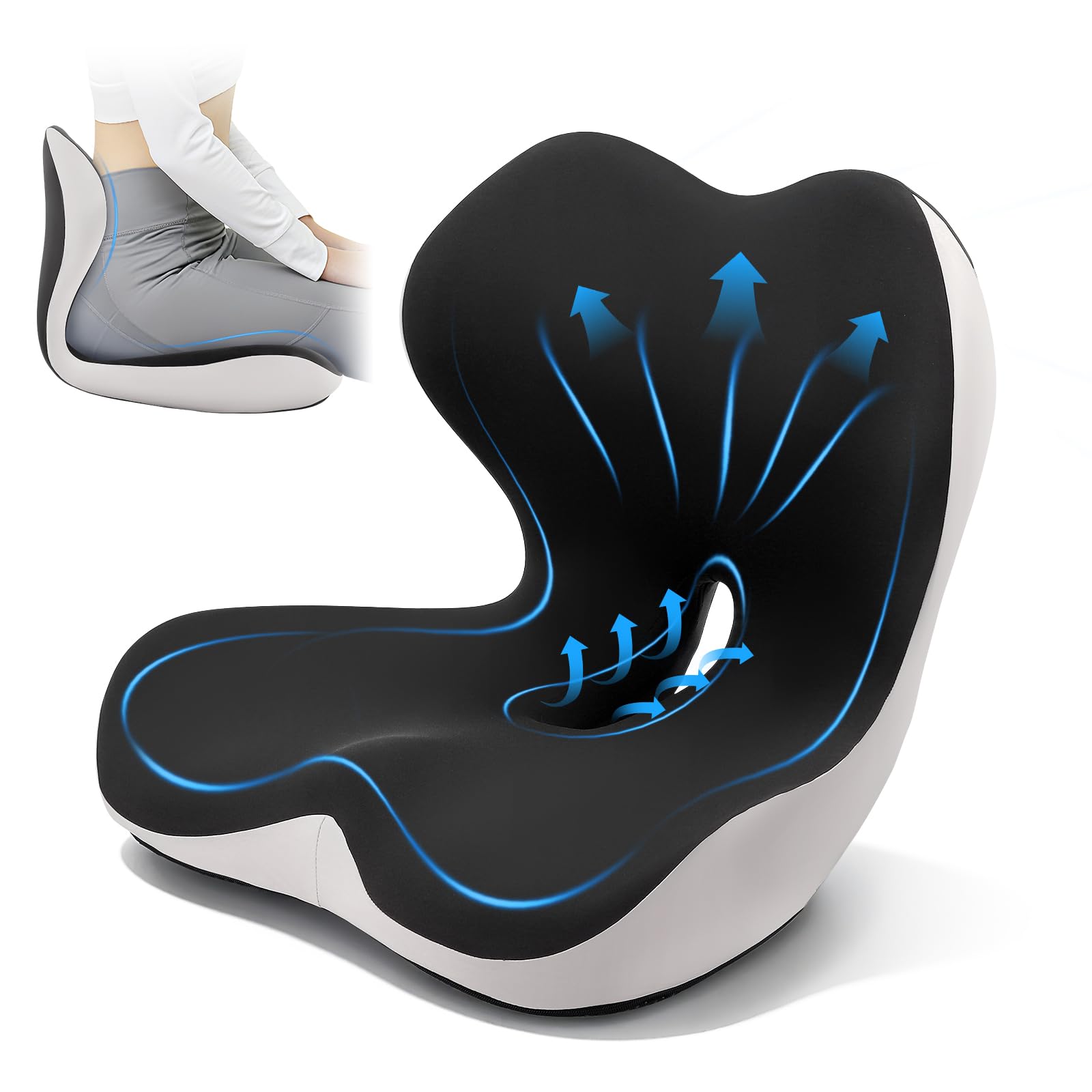 Forma L Cojín Silla Oficina, Cojín Ergonómico para Silla de Oficina con Respaldo, Asiento en Espuma de Memoria, con Zona Hueca y Transpirable, Soporte Columna Vertebral, Asiento para Coche, Sillón