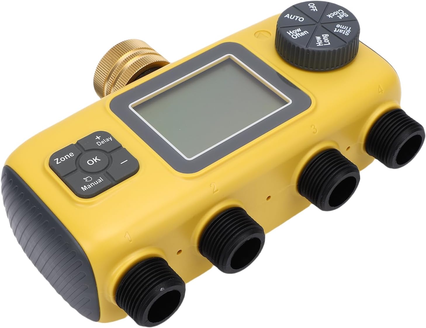 Generic Smart Brass Inlet 4 Zone Digital Water Timer for Multiple Garden Areas, Sturdy ABS Structure, Sun Protecting Cover