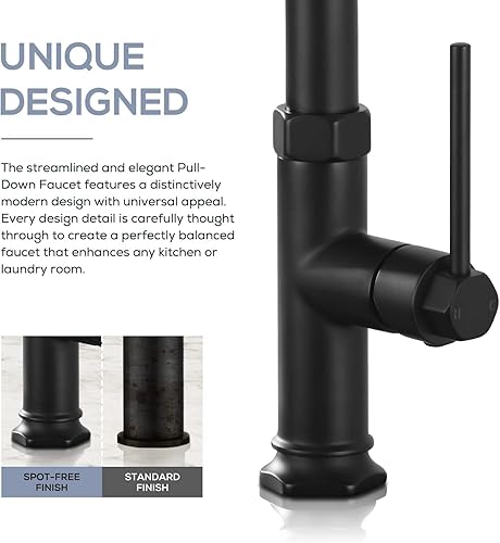 Miniatura 6 de Grifos de cocina negros mate negro mate con rociador extraíble, modernos grifos de fregadero de cocina de latón de una sola manija con placa de