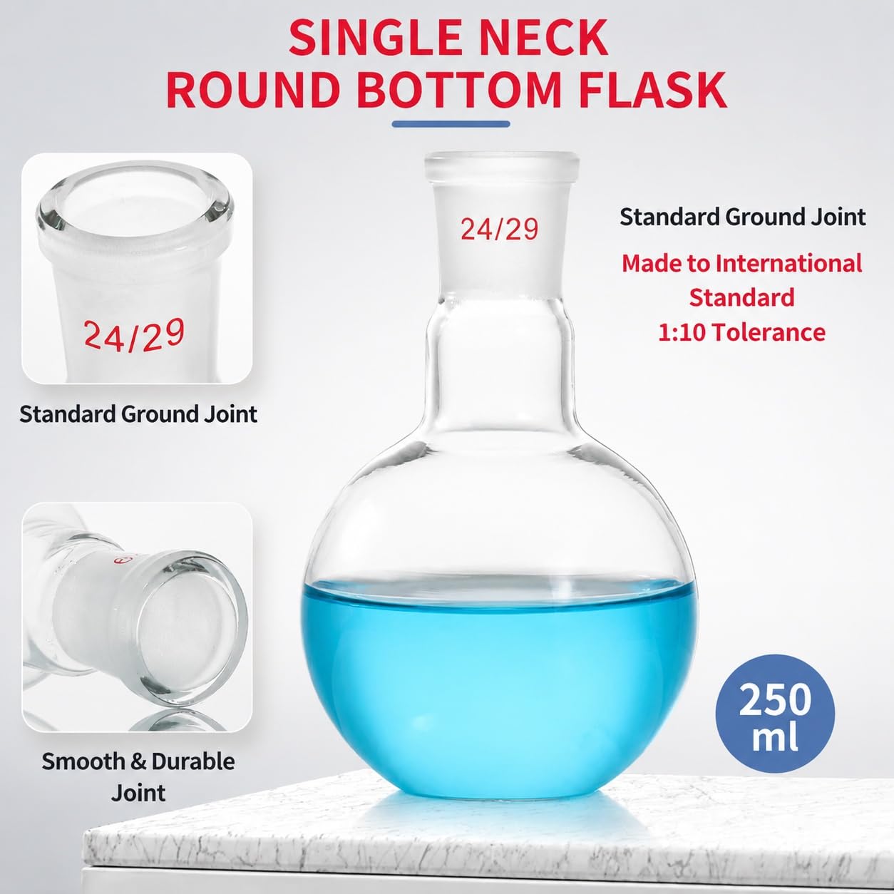 VIDOO Kolba Okrągłodenna Płaskodenna z Jedną Szyjką, ze Szkła Borokrzemowego 3.3, Laboratoryjna Kolba do Ogrzewania, 10000ml z 29# Szlifami