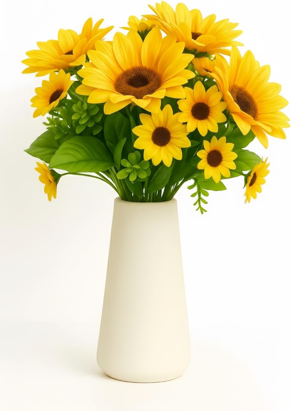 Ceramic Vase with Artificial Peony Flowers - Modern Farmhouse Home Decor Deals - Matte Ivory White Pottery Centerpiece for Living Room Coffee Table Bedroom Kitchen & Dining Gift