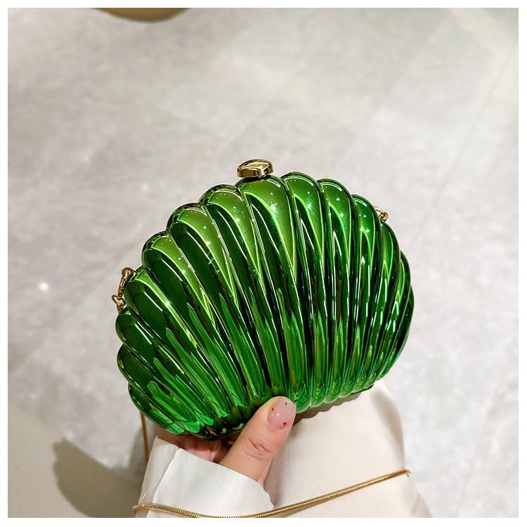 Image of Glitter Seashell Evening Clutch Purse Mini Chain Shoulder Bag Acrylic Shell Pearl Crossbody Bag