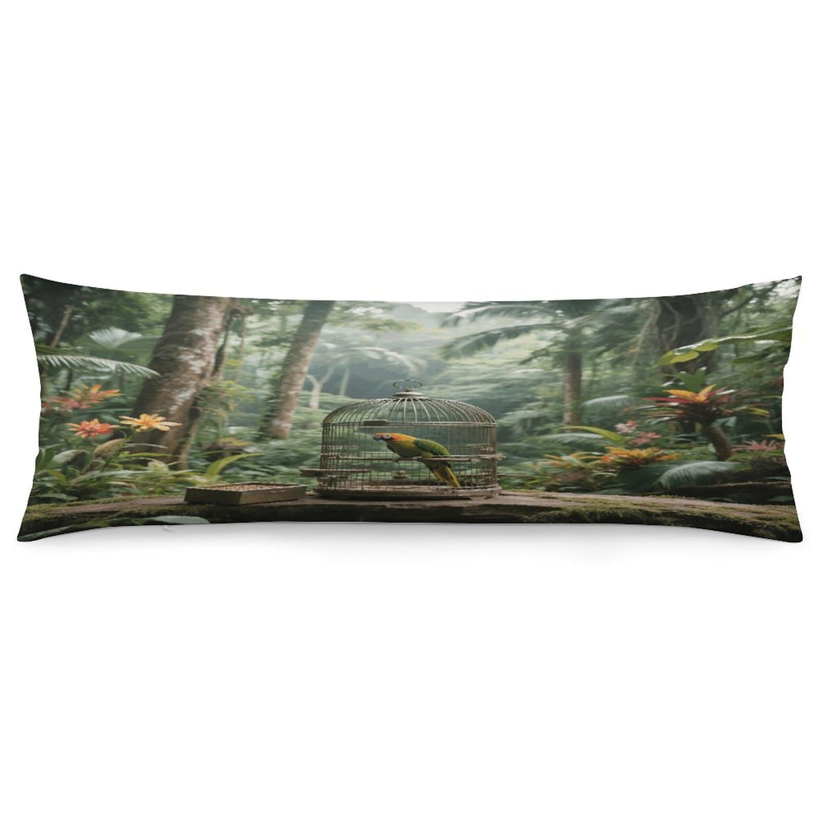 Parrot in Rainforest Throw Pillow Cover Soft Pillow Case Decorative Lumbar Pillow Cover Cozy Throw Pillowcase Polyester Rectangular Cushion Case Decor for Couch Sofa Bed