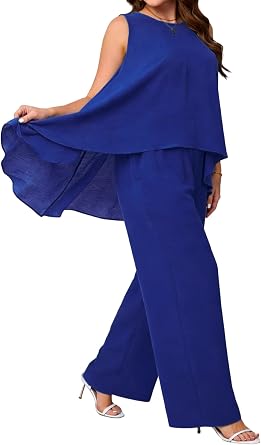 Women Summer 2 Piece Ruffle Tank Wide Leg Pants Casual Matching Set | Lightweight flowy fabric,curvy-friendly cut,elastic waist,side pockets,relaxed fit for leisure,beach,airport,travel.