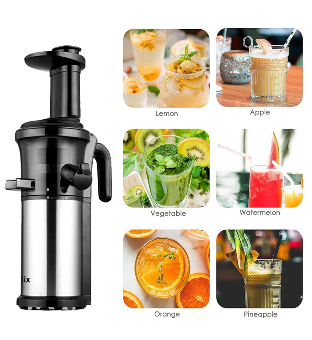 Licuadora Prensado En Frio, Licuadora para Verduras Y Frutas Licuadora Profesional Extractor De Zumos con Función Inversa Motor Silencioso Limpieza Fácil con Cepillo 200W 40RPM