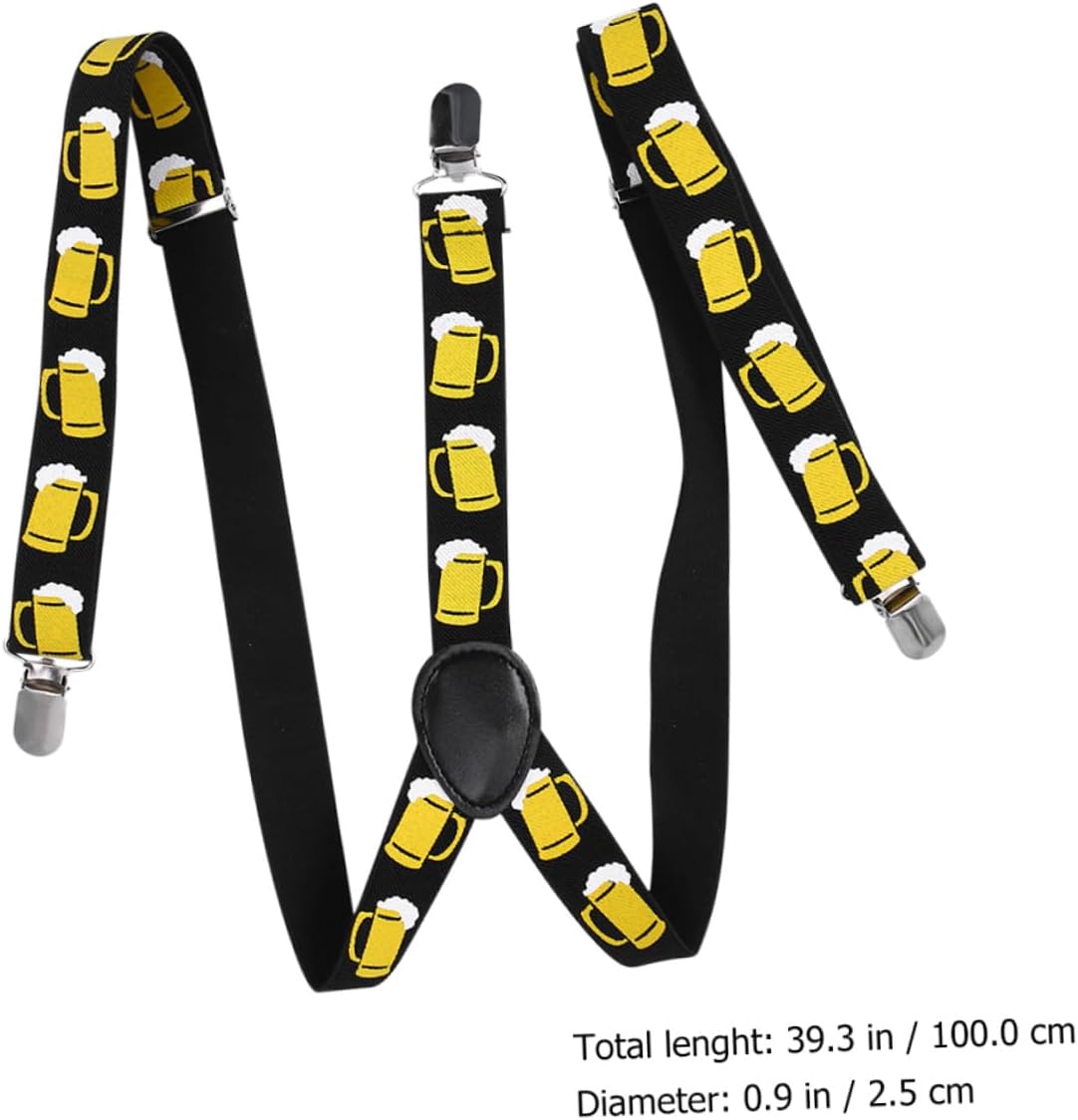ARTIBETTER 2pcs Black 2.5cm Wide Beer Print Shoulder Strap Suspenders for Men Party Favors Dress Accessories Overalls Strap