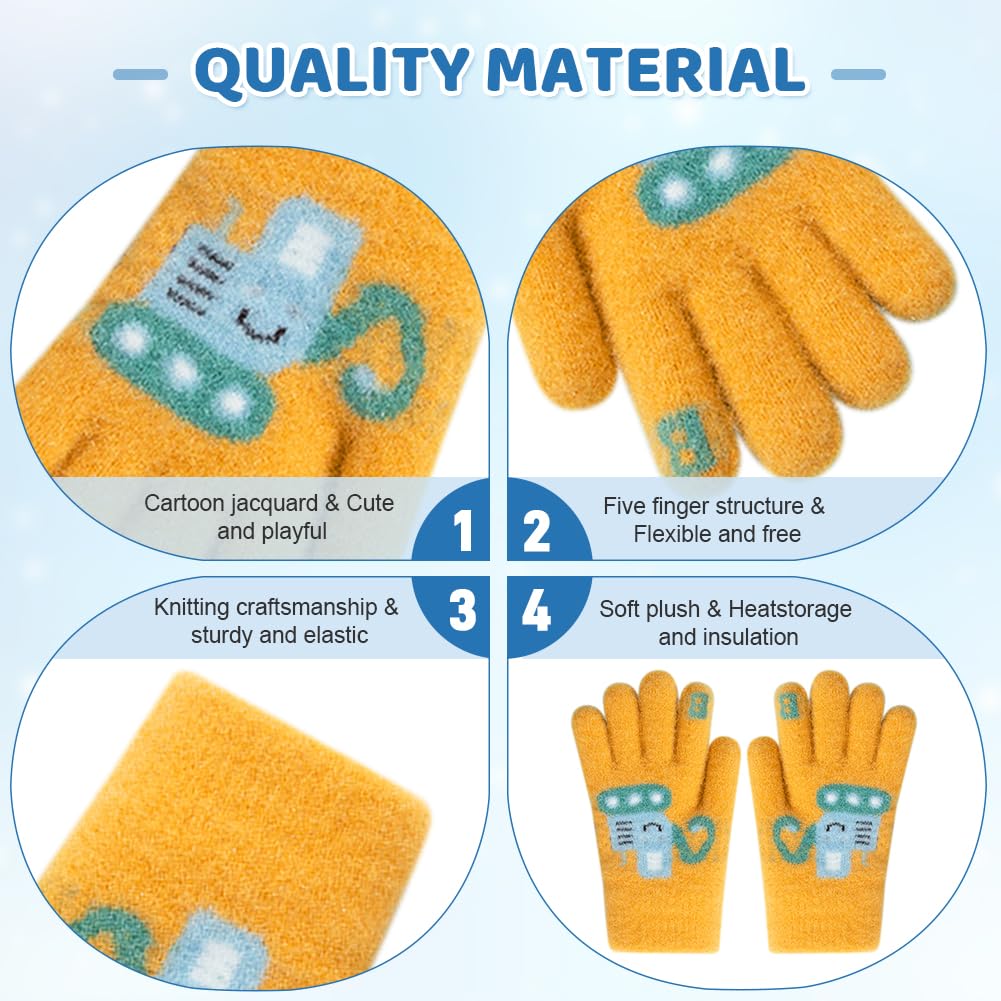Gants Hiver Enfant 3 Paires Mitaines Tricot Extensibles Colorés Chauds 4-10 Ans Garçons