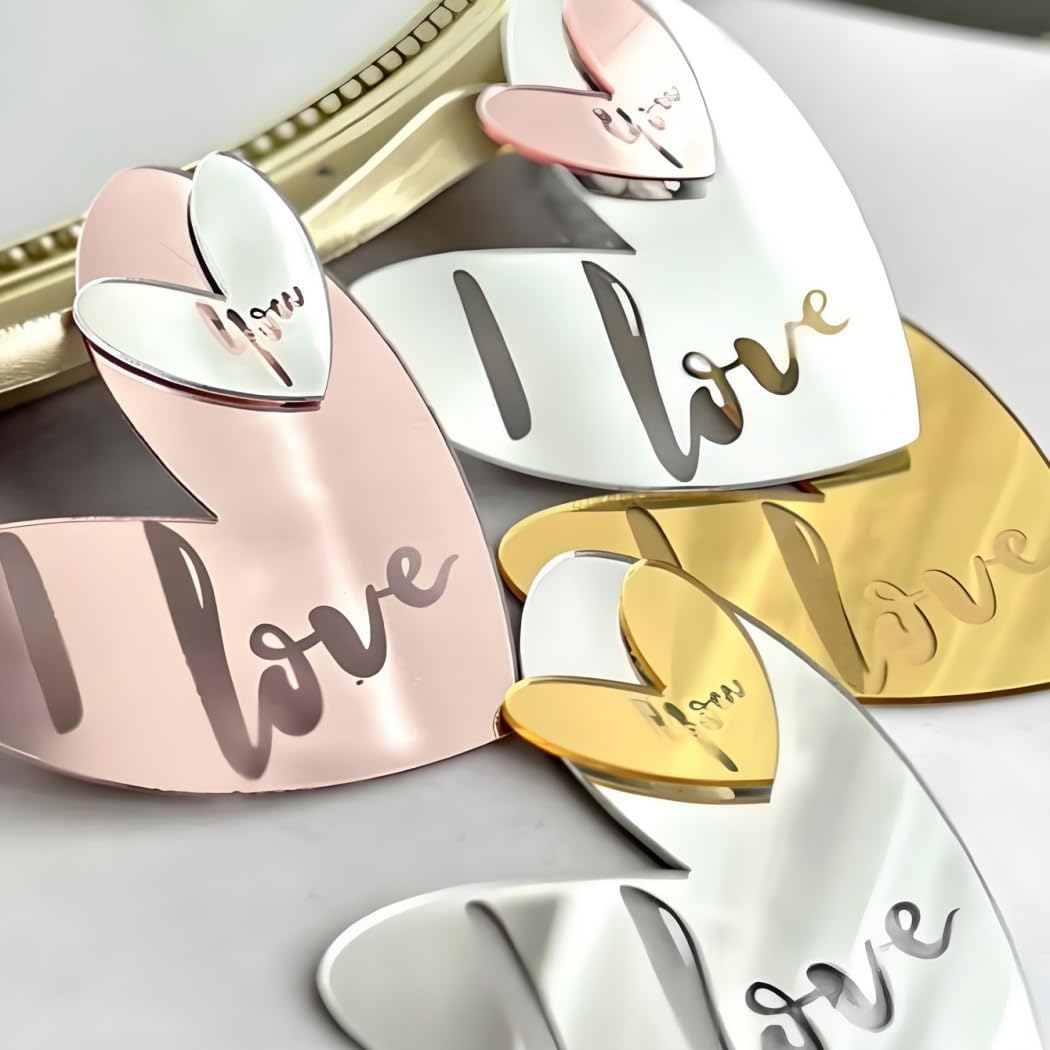 4Pcs Non Edible Cupcake Toppers Gold Silver Rose Heart-shaped Acrylic Cake Topper Decorations for Valentine's Day Wedding Birthday Parties