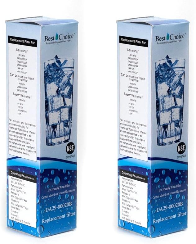 Best Choice BCF94 Water Filter Certified Replacement Fits HAF-CIN EXP Samsung DA29-00020B Compatible Refrigerator Water Filter (2 Pack)