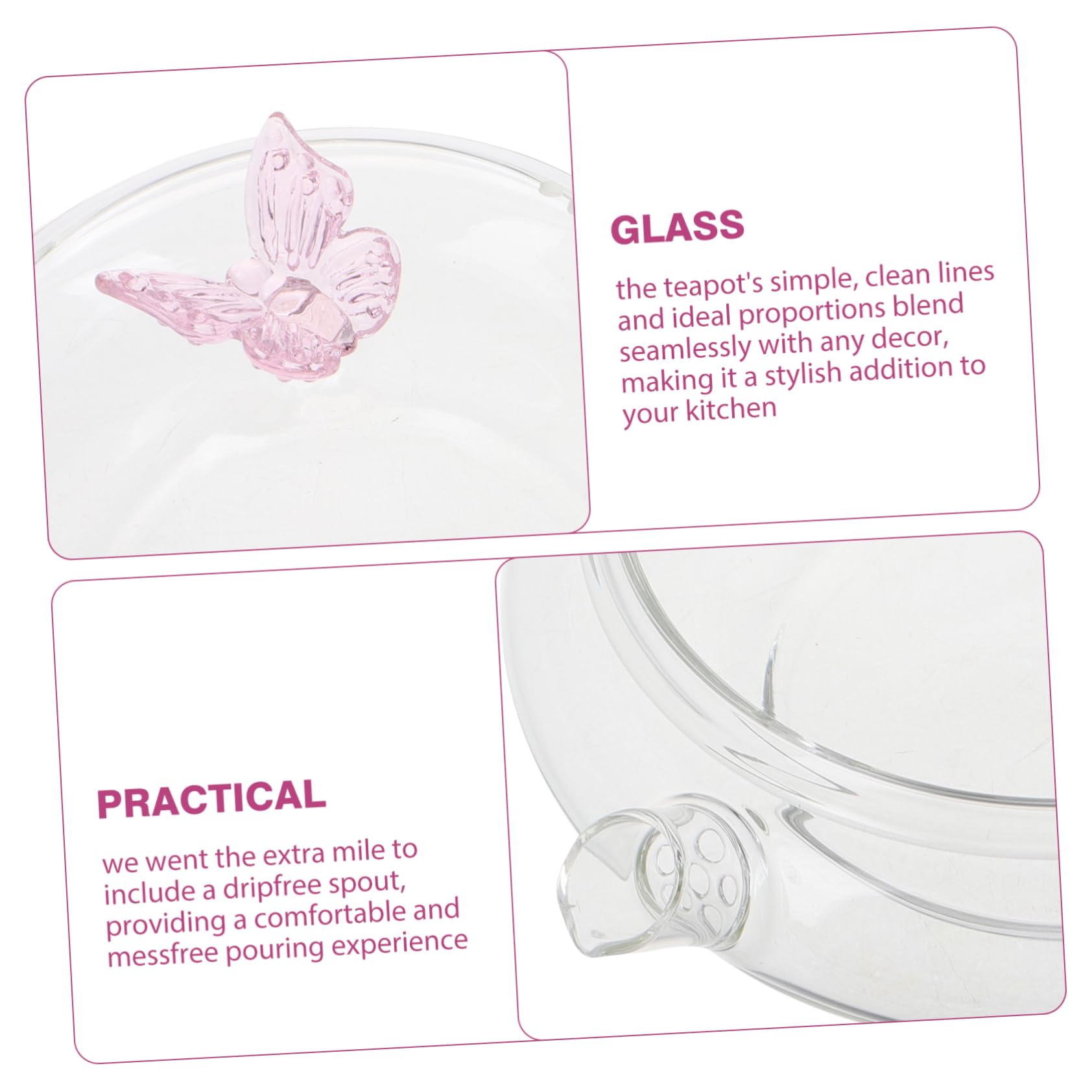 Amosfun Glas Teekanne 380ml, Hitzebeständig für Kalte und Heiße Aufgüsse | Transparent, mit Teesieb und Schmetterlingsdeckel, Tropffreier Ausguss, Leicht und Tragbar