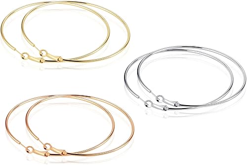 Miniatura 4 de Juego de 3 pares de aretes de aro grandes para mujer, chapado en oro rosa de 14 quilates, de acero inoxidable chapado en oro rosa, para mujeres y