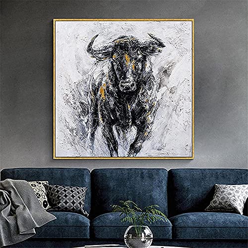 Sunsightly Arte de pared de animales modernos negro poderoso Tauro Póster abstracto Impresiones de lienzo nórdico Pintura para el hogar Decoración de la oficina (70 x 70 cm) Sin marco) Cover