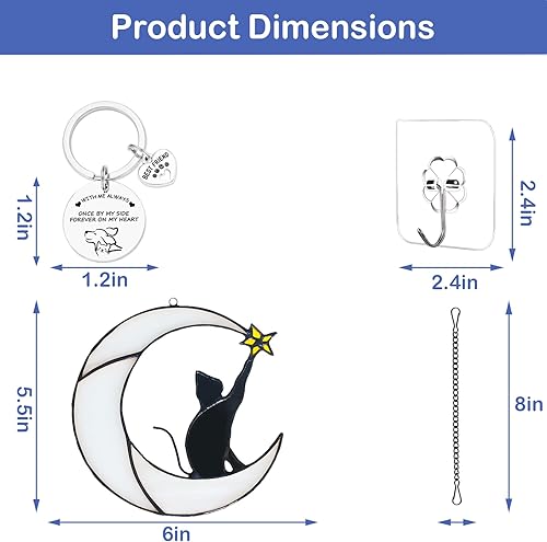 Miniatura 5 de COMFYROOM Colgando de vitrales, atrapasoles de gato dormido en la luna para ventana, regalos para amantes de los gatos para mujeres, regalos