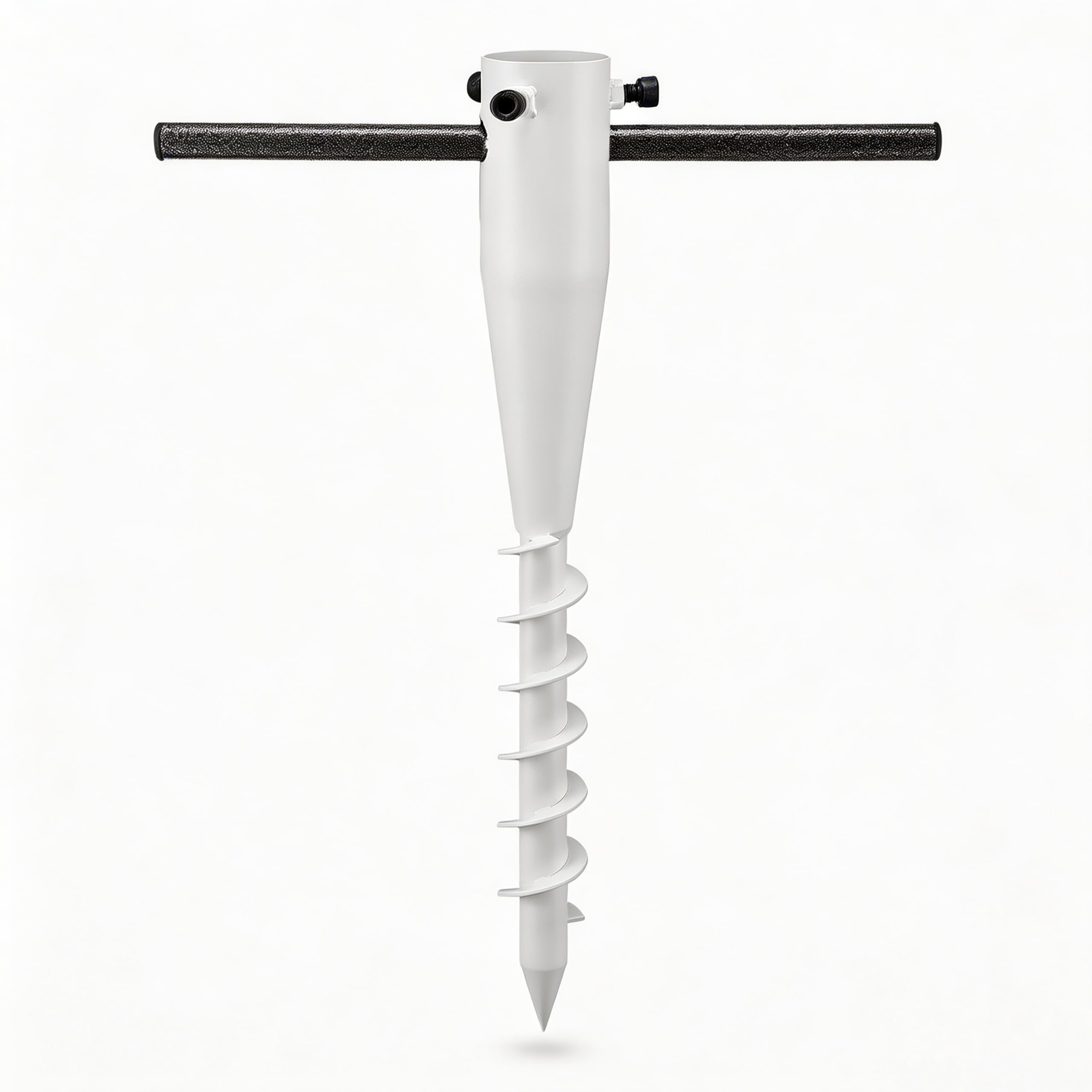 Harrms Strandschirm Bodenanker, 43 cm Metall Spiralfuß, Weiß, 1 Stück | Verstellbarer Erdanker für Schirmstangen von 2,5–5,5 cm, ideal für Garten, Strand, Sonnenschirme, Rasen und Terrasse