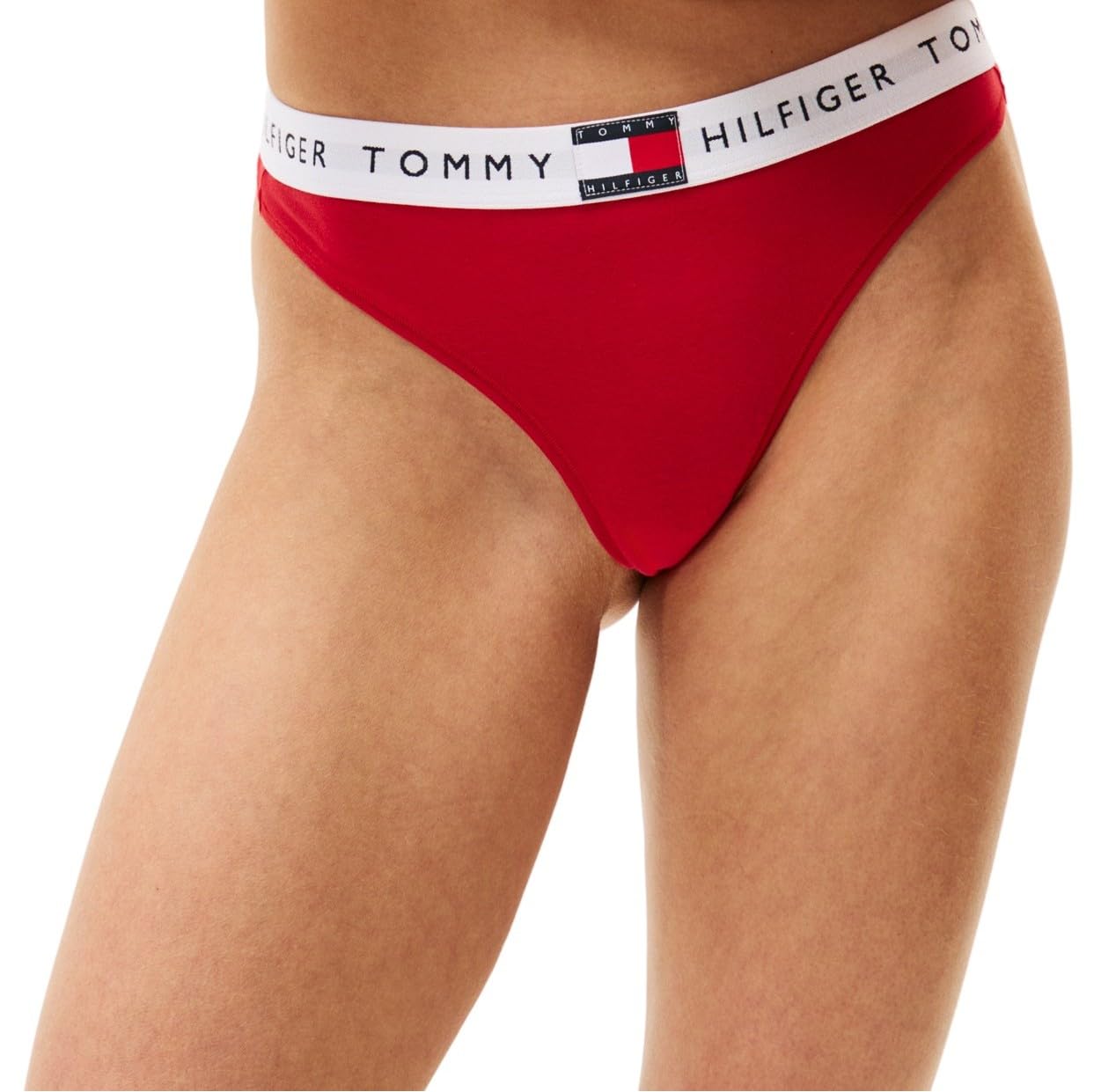 Tommy Hilfiger Women’s Classic Thong with Logo Waistband, Red (Primary Red), XS
