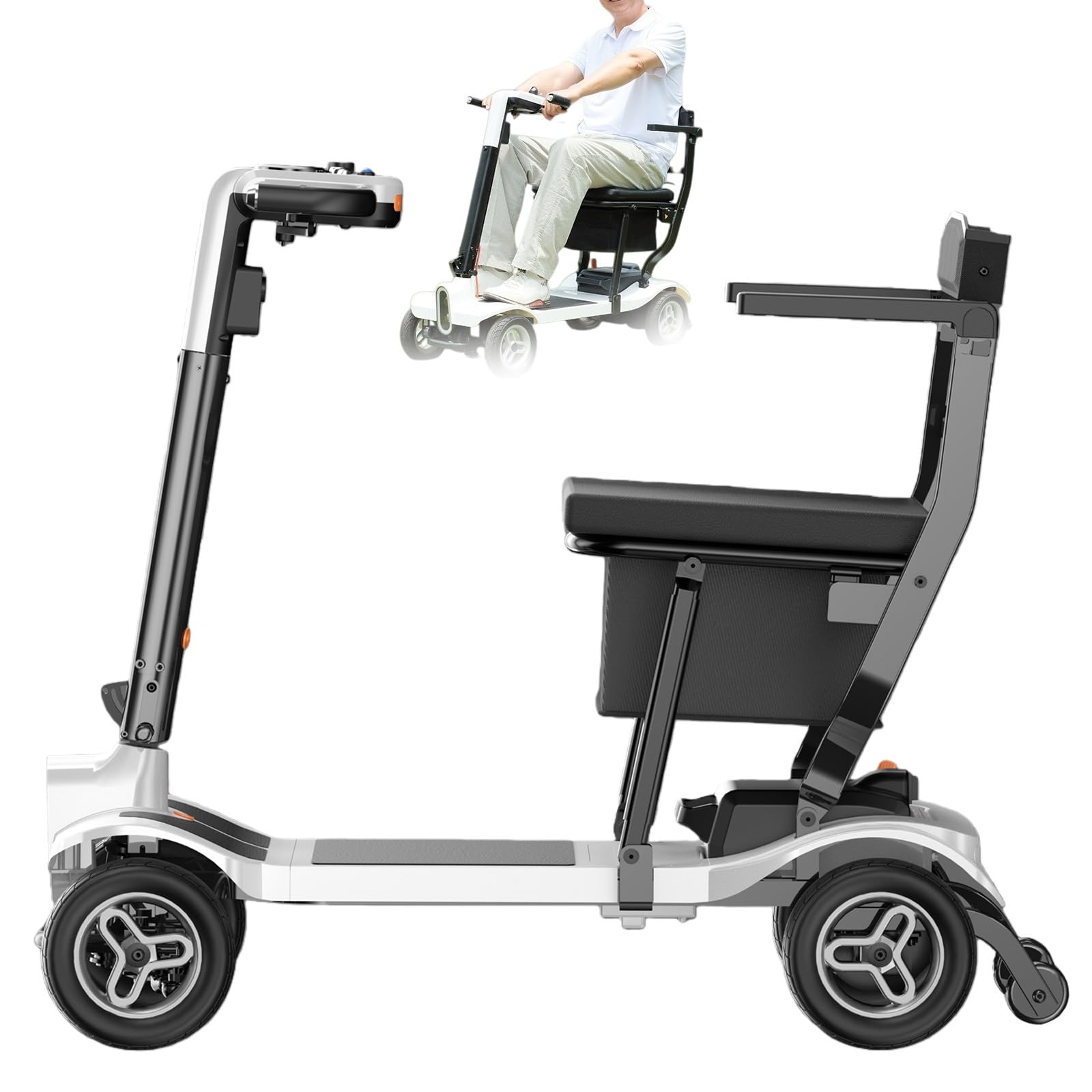 Scooter De Movilidad De 4 Ruedas,Sillas De Ruedas Eléctricas Para Adultos,Scooter De Movilidad Eléctrica Plegable,Se Puede Llevar En Aviones,Equipado Con Batería Extraíble White,13.2AH