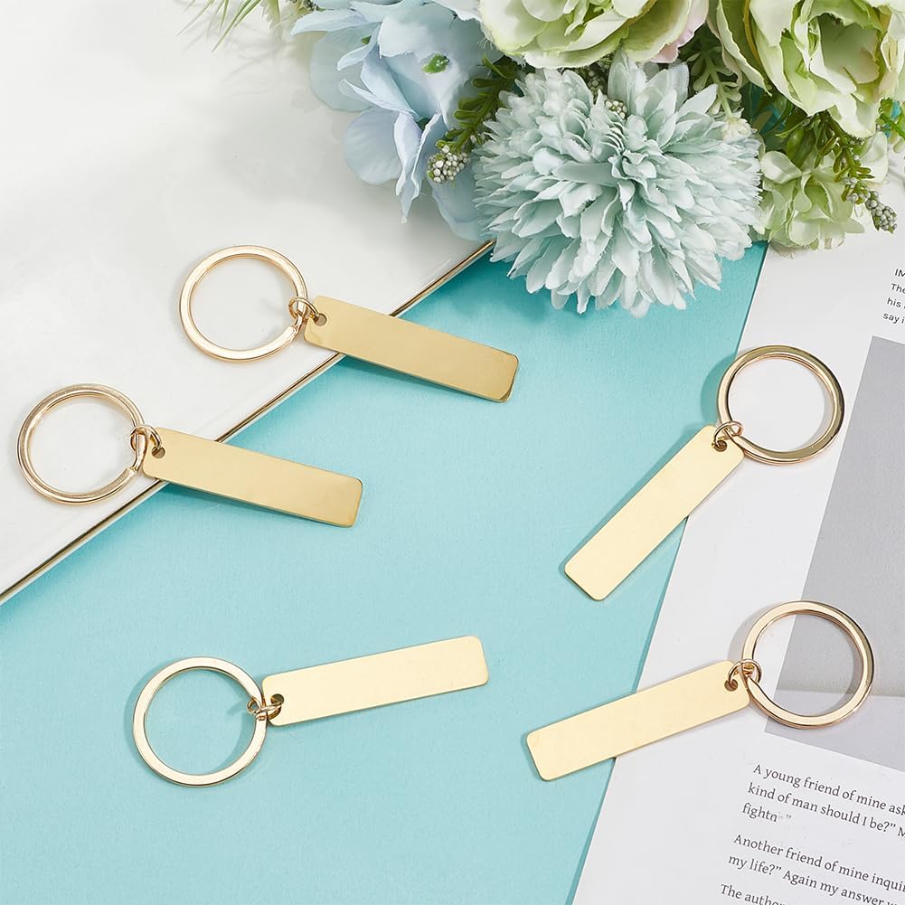 SUNNYCLUE 1 Box 8Pcs Keychain Stamping Blanks Stainless Steel Keychain Blanks Gold Metal 80mm Engraving with Key Ring Stamping Tags for Jewelry Making DIY Crafts Name Tag Graduation Gifts Adults
