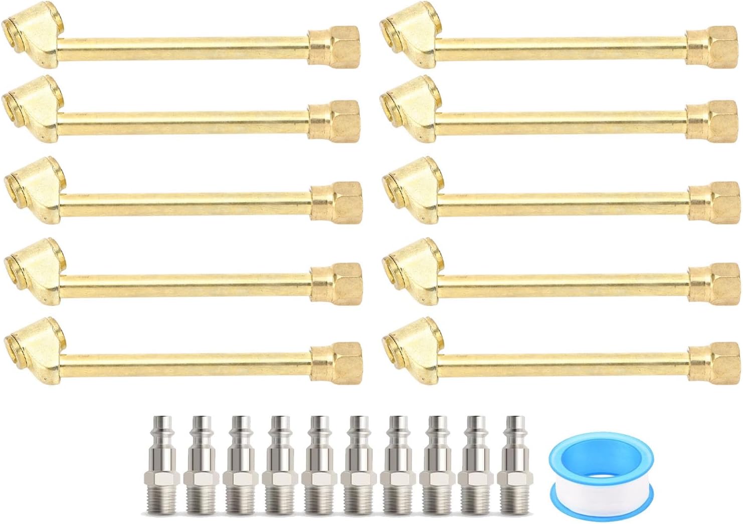 10 Sets Dual Head Air Chuck, 1/4in FNPT Thread Iron Zinc Alloy Tire Inflate Chuck, 2 Way Connect Air Chuck with Quick Plug, Air Compressor Fill Kit for Truck RV Bus