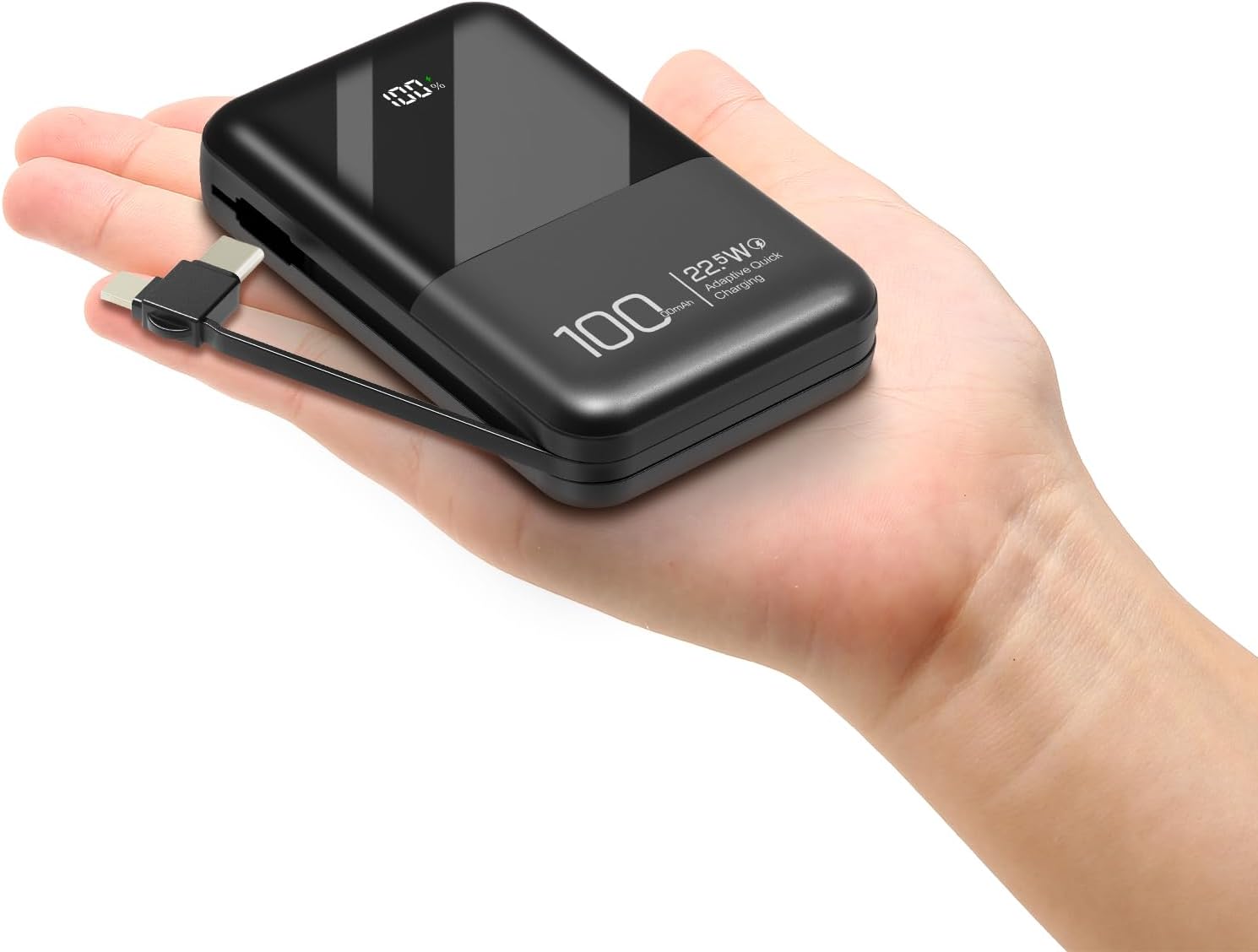 Mini Power Bank 10000mAh with Built in Cables 22.5W PD USB C UltraFast