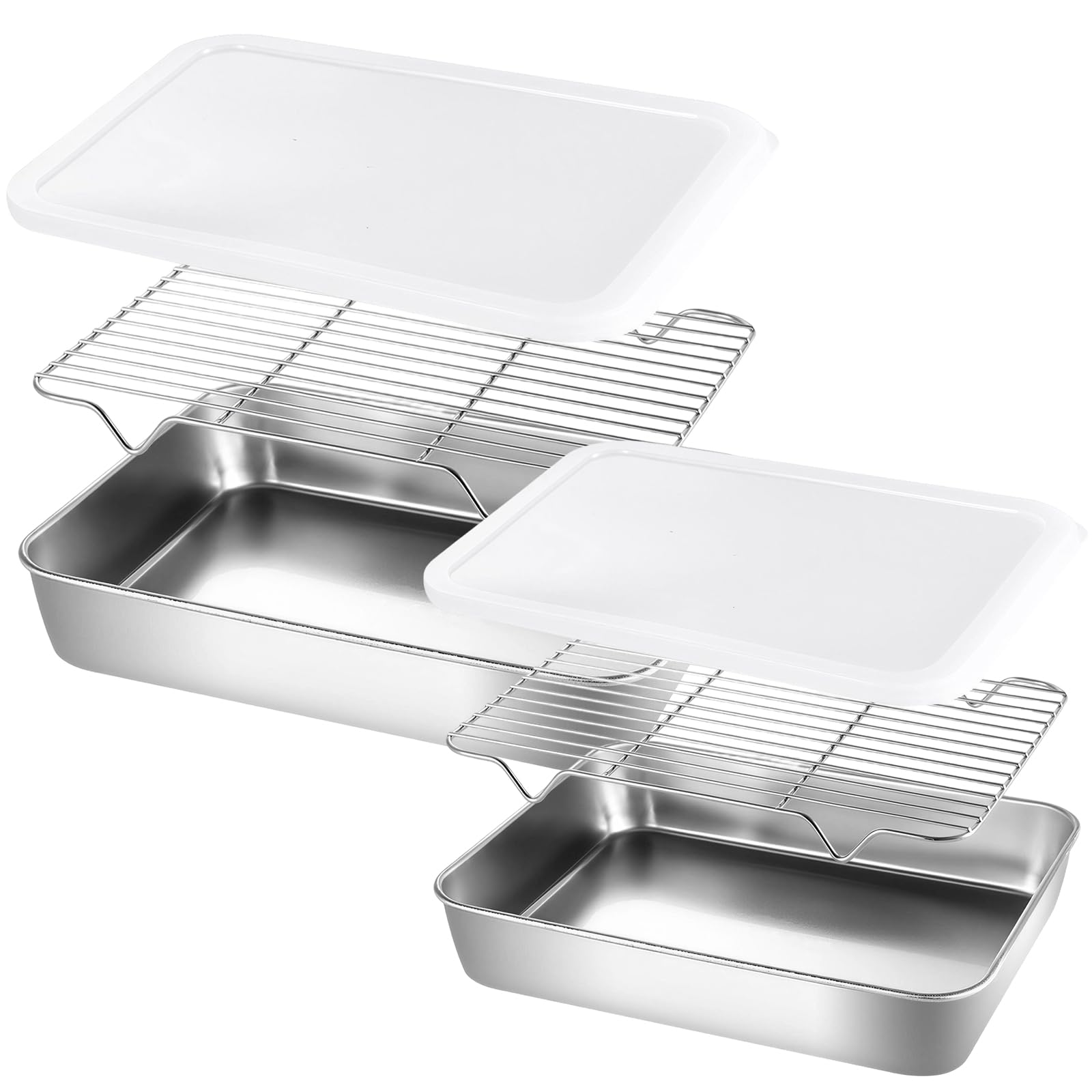 Plat à rôtir 5,1 cm de profondeur en acier inoxydable avec grille amovible et couvercle