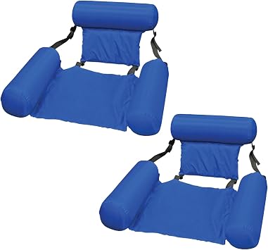 Poolmaster 2-Pack Water Chair Inflatable Pool Float Lounges for Adults, Adjustable Reclining Water Chairs for Pool, Lake, or River Fabric Sling Design with Headrest & Armrests