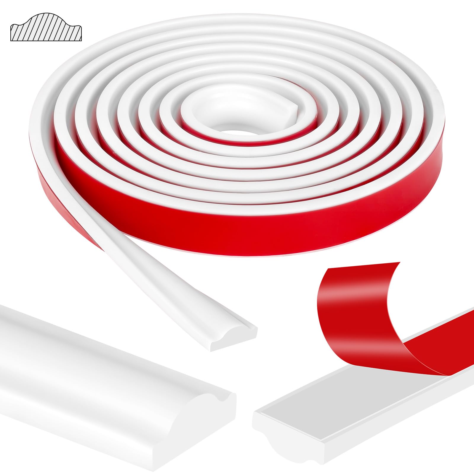 NUTKIT TPE Quadrant Trim, Peel and Stick Wall Moulding Trim Self Adhesive, Flexible Moulding Trim Caulk Strip Beading for Laminate Floor, Wall, Ceiling, Cabinet, Worktop, Tile Edging (White, 3mx27mm)