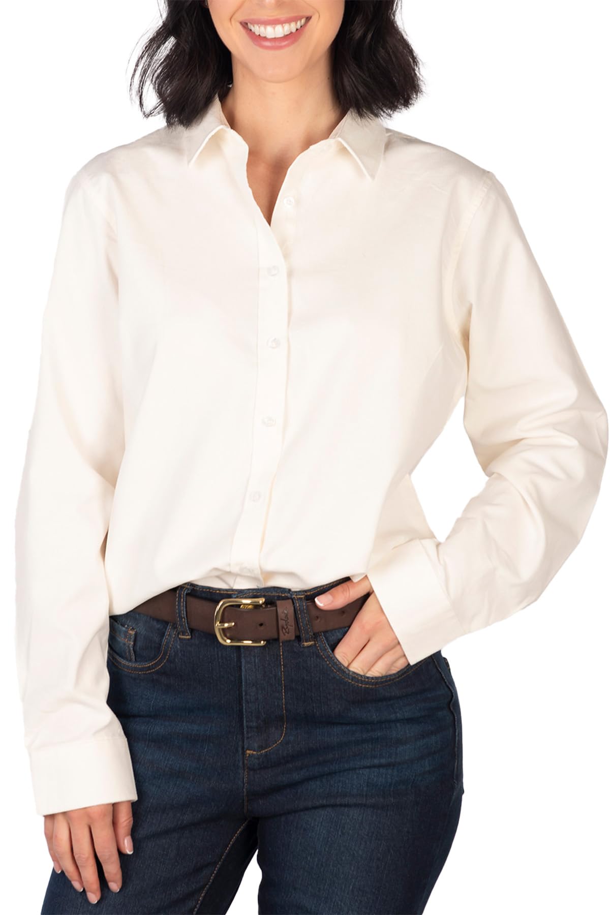 Rydale Ladies Corduroy Shirt Cotton Long Sleeved Button Up Shirts Womens Blouse (UK, Numeric, 12, Regular, Regular, Cream)