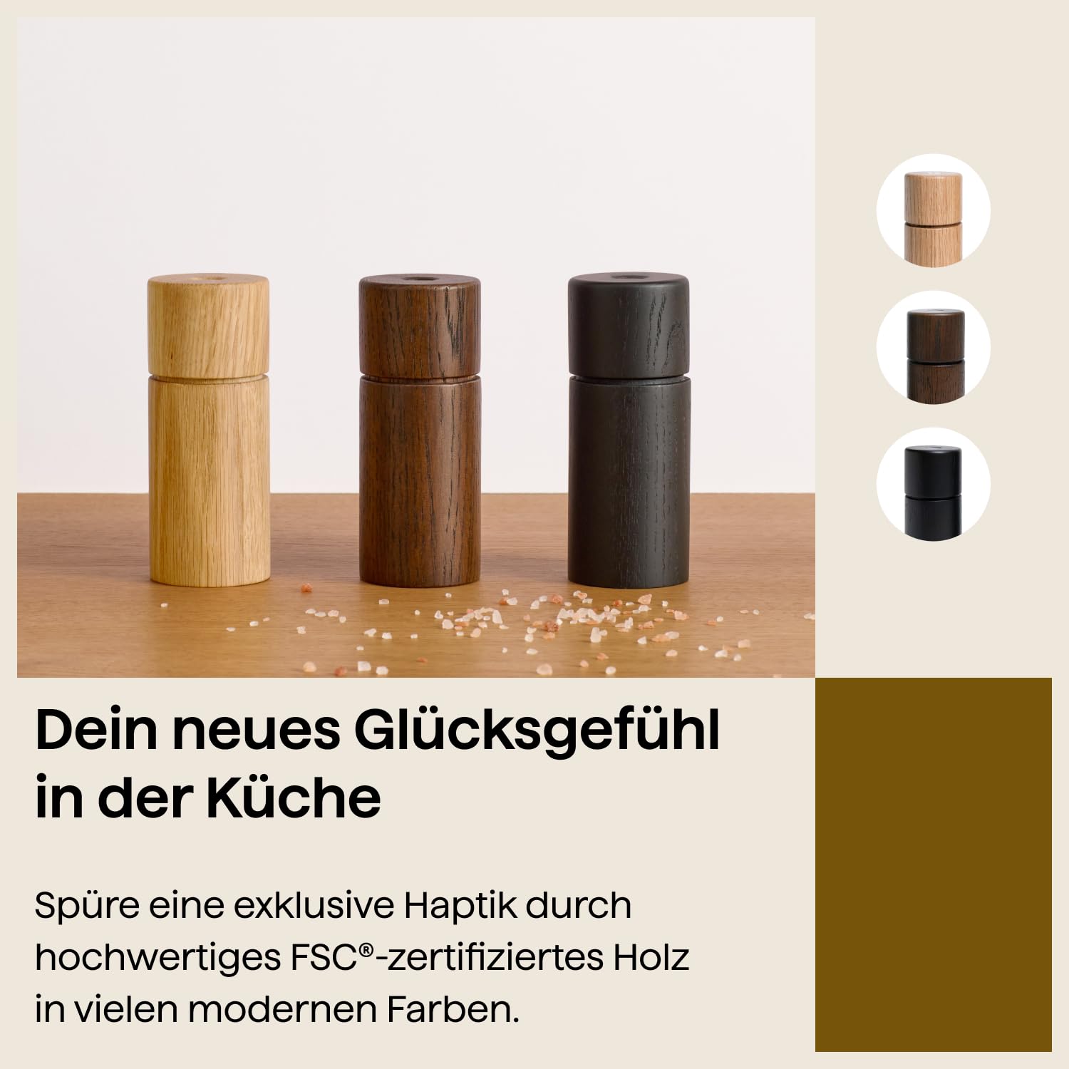Crushgrind Bergen Gewürzmühle aus Holz mit Keramikmahlwerk | Salz und Pfeffermühle mit verstellbaren Mahlgrad für grobes Salz | Kräutermühle aus hochwertigen, nachhaltigen Materialien (Oak)