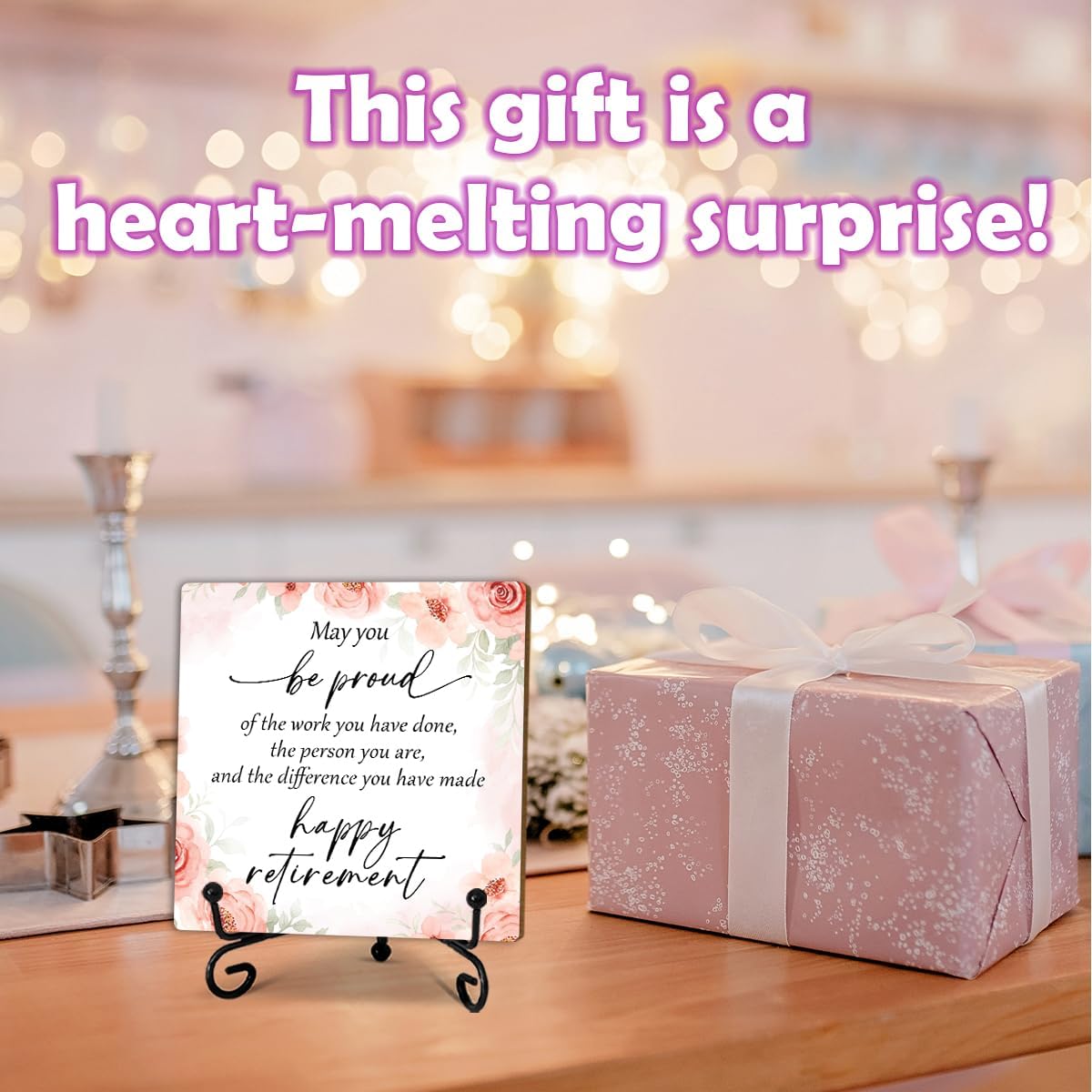 May You Be Proud Of The Work You Have Done - 4’’ Retirement Gifts Wooden Plaque With 1 Metal Support - Blush Flowers Rustic Wood Sign For Coworker Boss Women Men -Thank You Gifts & Tabletop Decor -B07 - Image 5