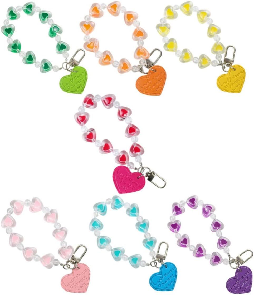 7pcs Heart Shaped Mobile Phone Charms Lightweight Plastic and Metal Phone Dangle Charms with Earphone Cable Protector for Occasions