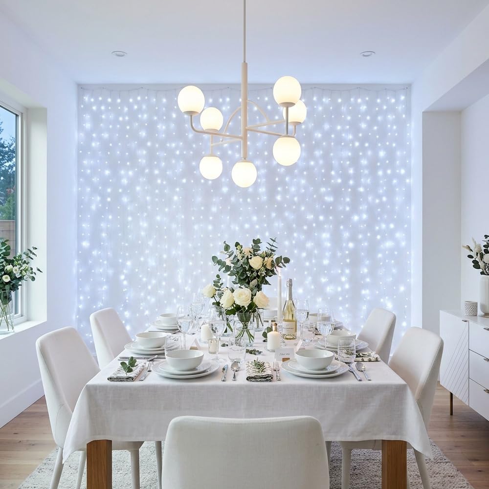 LightsGo Wodoodporne światło siatkowe, 320 diod LED, zimna biel, 3 m x 2 m, łańcuch świetlny, dekoracja do wnętrz/na zewnątrz, Boże Narodzenie, wesele, przyjęcie (zimna biel)