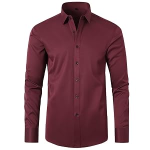 Mens Long Sleeve Dress Shirt Solid Slim Fit Casual Business Stretch Wrinkle-Free Classic Formal Button Up Dress Shirts