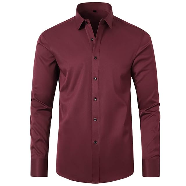 Mens Long Sleeve Dress Shirt Solid Slim Fit Casual Business Stretch Wrinkle-Free Classic Formal Button Up Dress Shirts