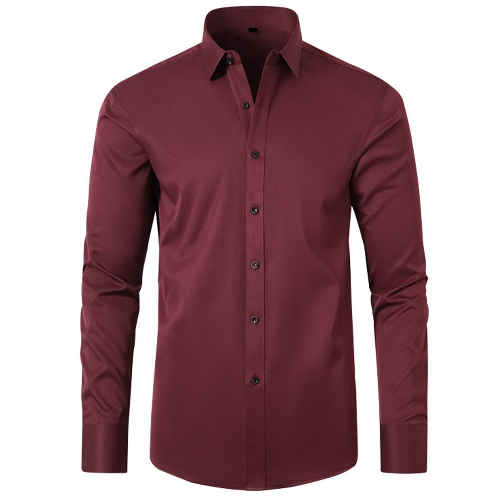 Mens Long Sleeve Dress Shirt Solid Slim Fit Casual Business Stretch Wrinkle-Free Classic Formal Button Up Dress Shirts