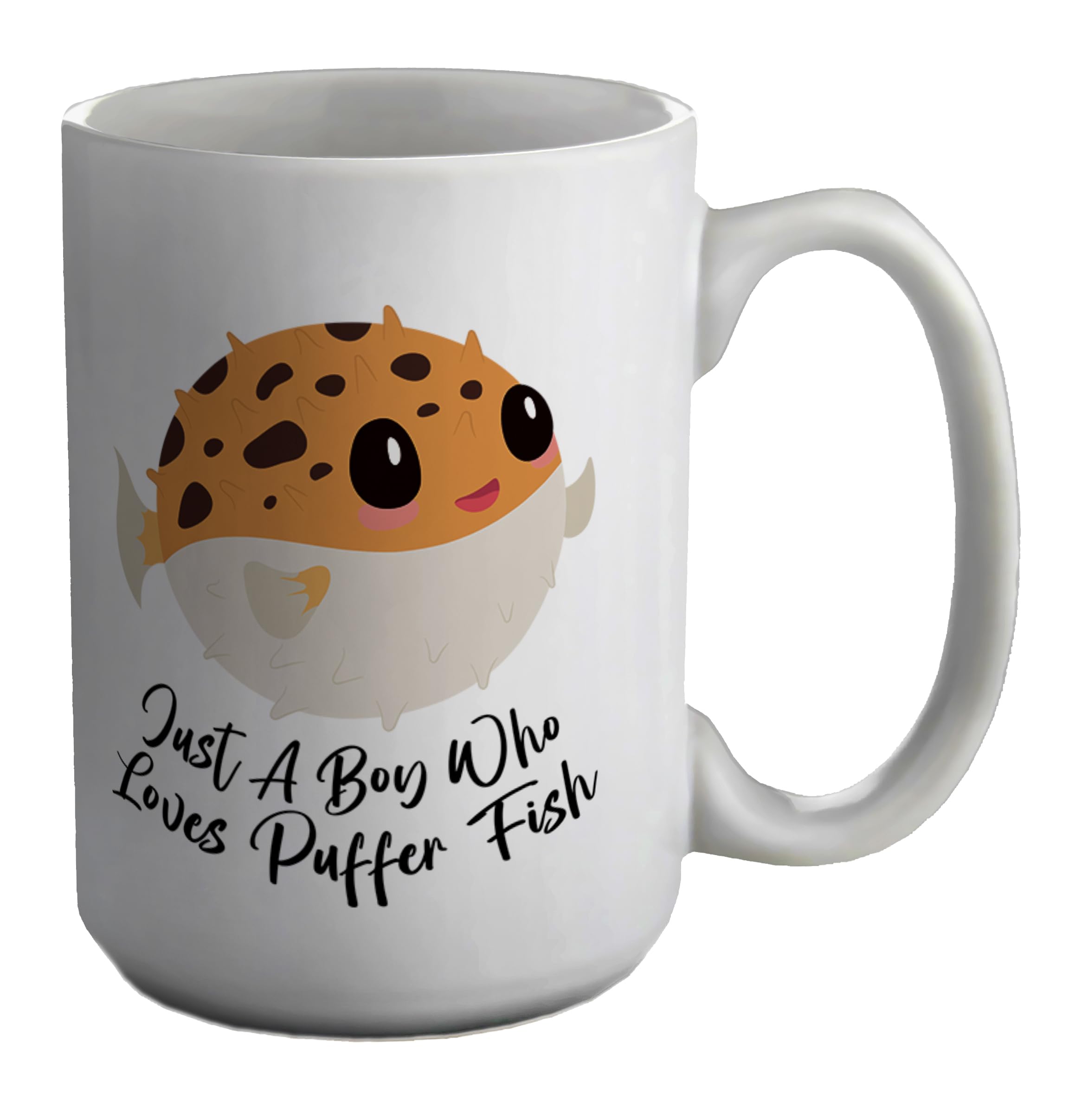 Shopagift Boy who Loves Puffer Fish Mug Sea Ocean White 15oz Large Gift Ceramic Cup