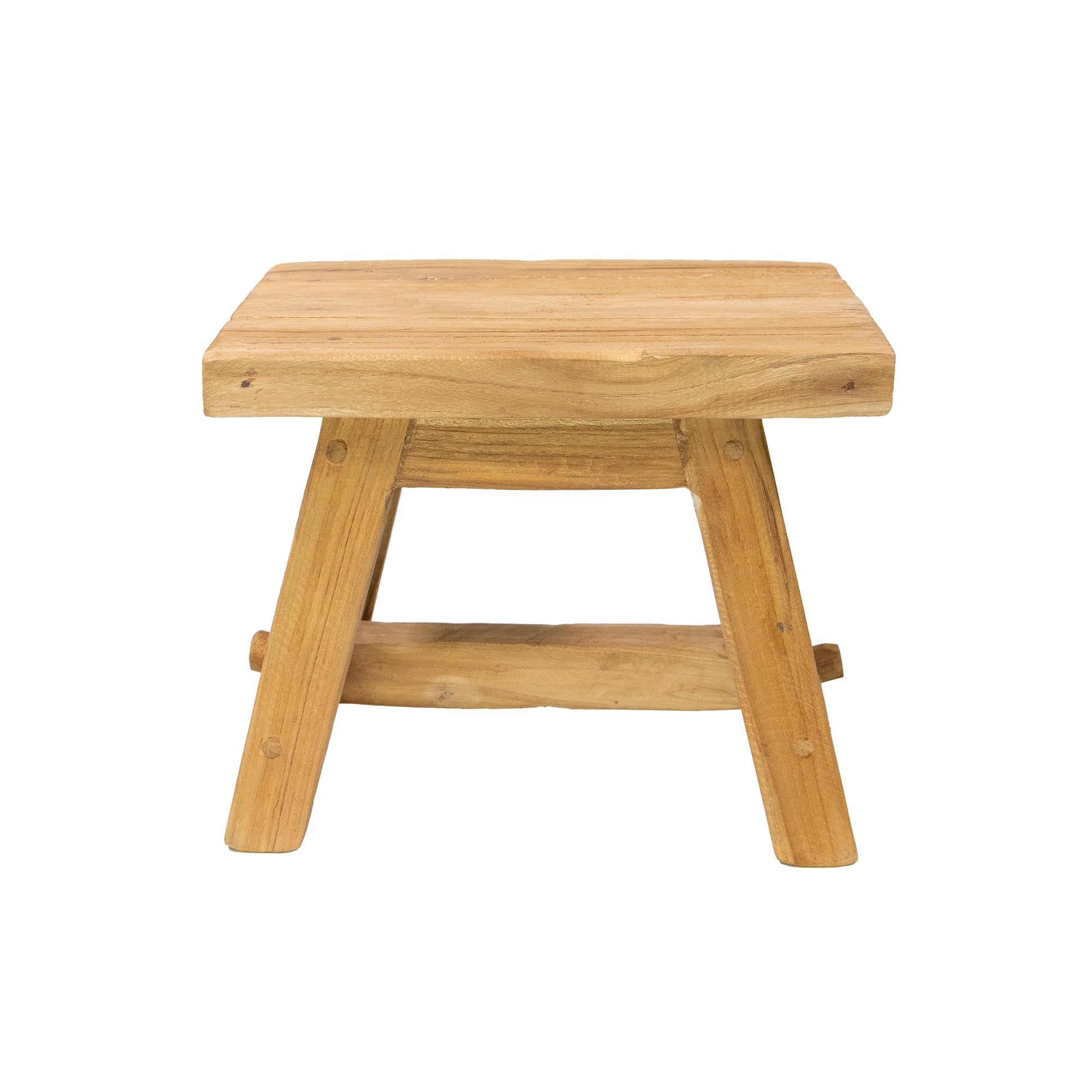 mgc24 Tabouret en teck naturel 30 x 20 x 25 cm - Tabouret en teck massif pour salon, salle de bain et jardin - Fait à la main, stable et décoratif - Tabouret pour plantes