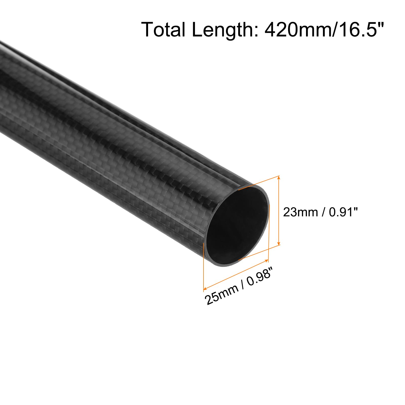 QUARKZMAN 4 Tubos de Fibra de Carbono 23 x 25 x 420mm Tejido Liso Superficie Brillante Varilla de Carbono Enrollada en 3K para Aviones RC Quadcopters Multicopters