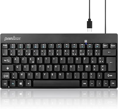 perixx PERIBOARD-422 FR, Mini Clavier Filaire AZERTY USB-C - Noir