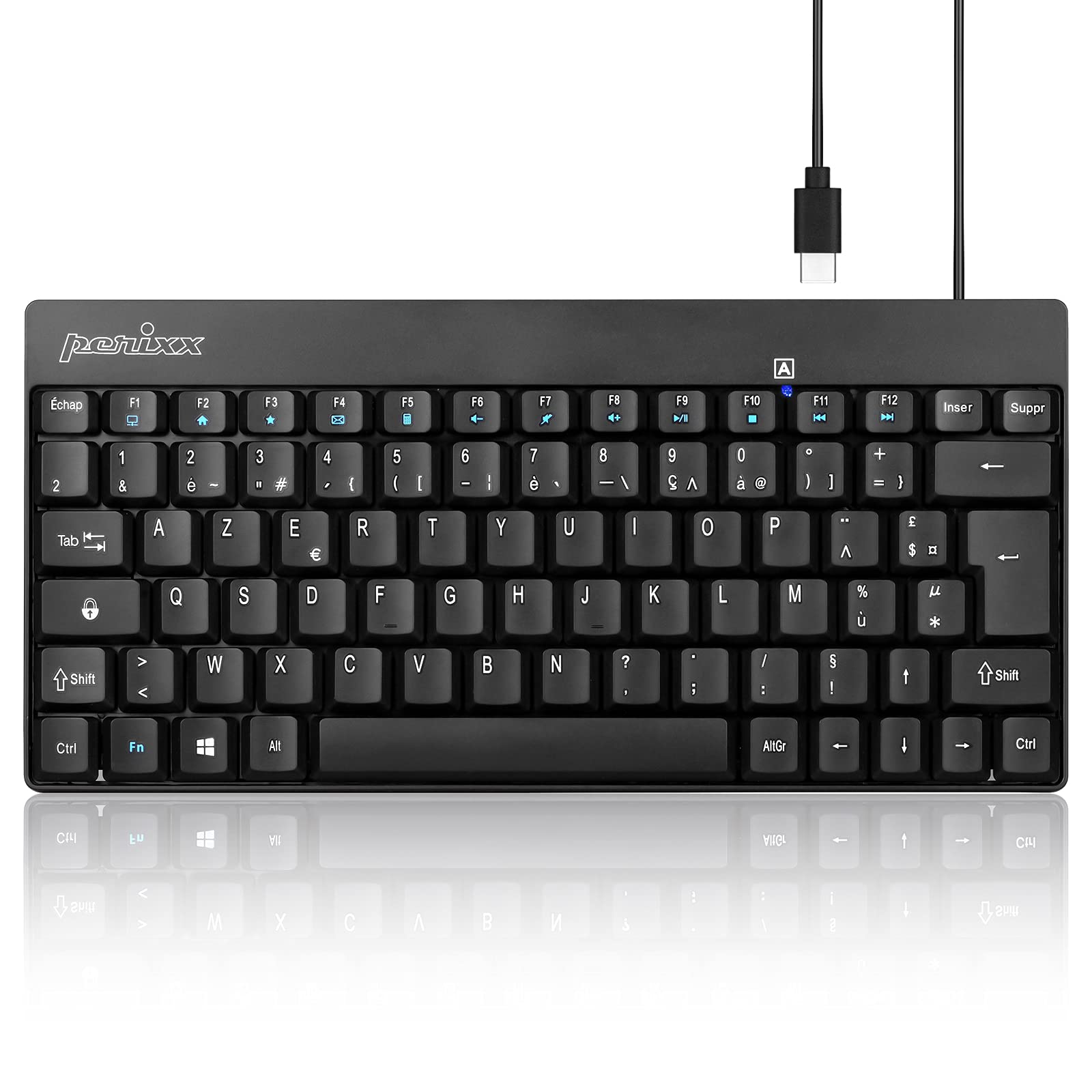 Mini teclado Perixx PERIBOARD-422 FR con cable USB-C negro, ideal para oficinas AZERTY 8