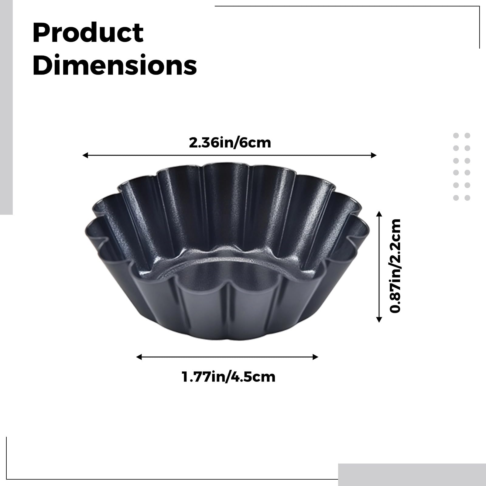 18 moules à tarte en acier au carbone, bords cannelés pour gâteaux et puddings, mini moules à tartelettes antiadhésifs, diamètre 6,5 cm, pour tartes, muffins, cupcakes et plus