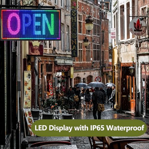 Image of P10 Outdoor Programmable Scrolling LED Sign 39 inchx14 inch Full Color WiFi Custom Banner Display High Brightness Open Sign IP65 Waterproof Digital Message Board for Business Advertising