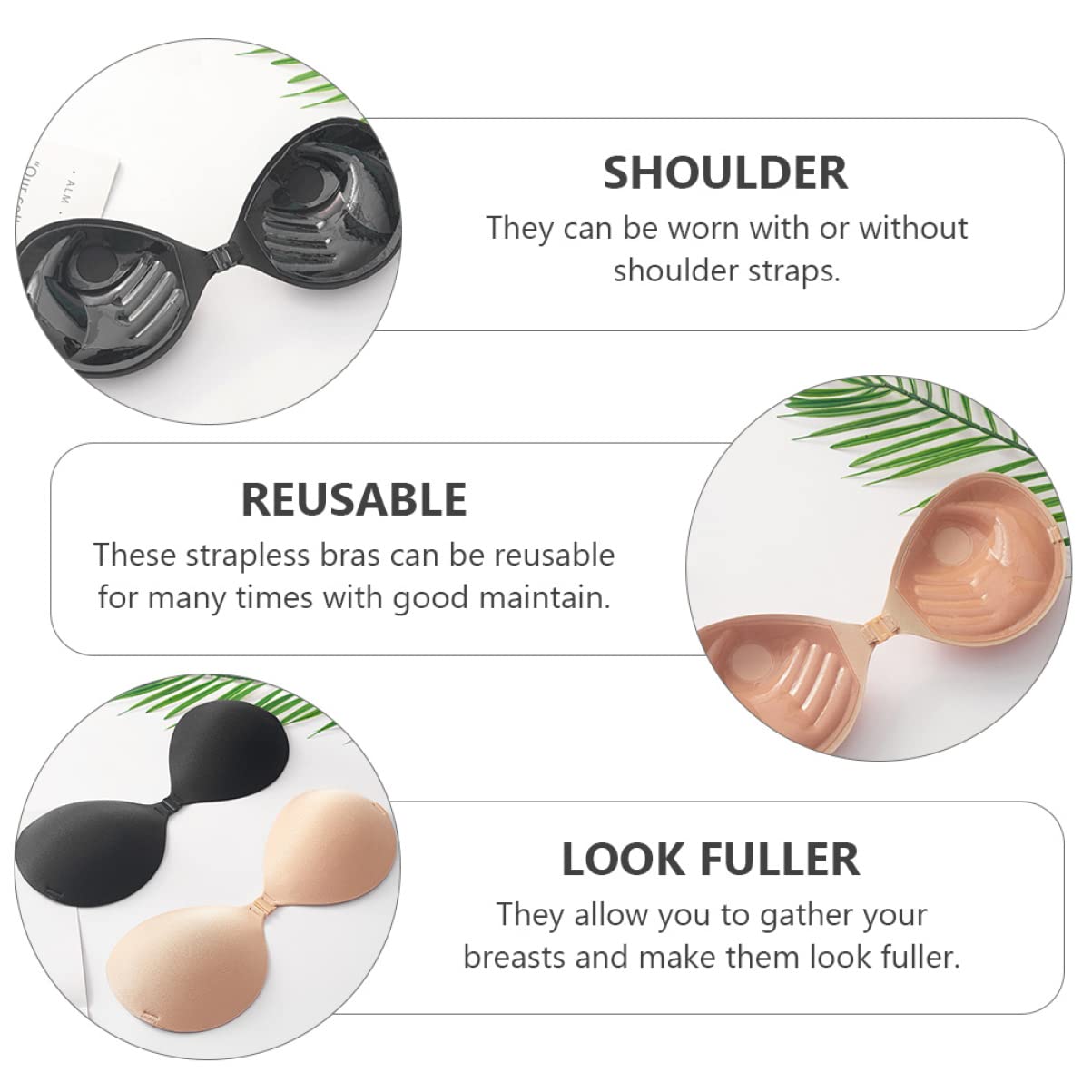 GALPADA 3sets Reggiseno Adesivo Silicone Senza Spalline per da Sposa Design Invisibile e Comodo e per Vestiti Senza Schiena e Scollati