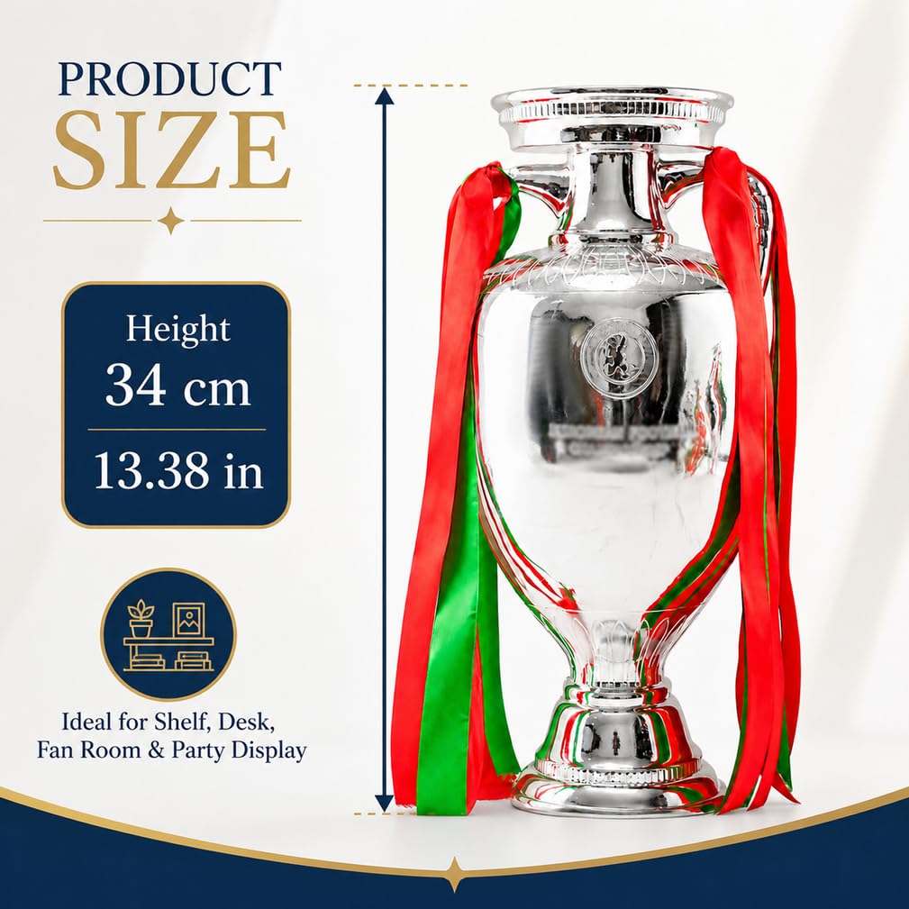 Europäische Fußball Meisterschaft Pokal Trophäe Replik | Originalgroße Liga trophäe aus Kunstharz, Sammlerstück, Schreibtisch- und Bürodekoration, Geschenk für Fußballfans